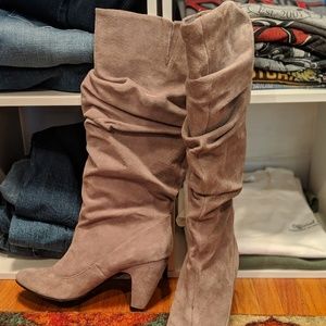 Gray Suede Slouch Boots